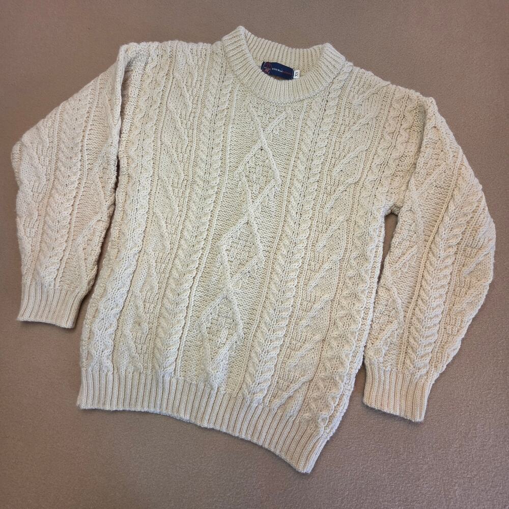 British Wool Naturally Vintage 80s Chunky Pullover Sweater Off-White Cream Sz XS